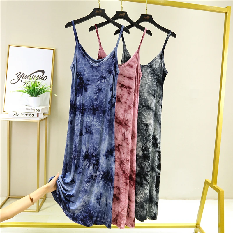 

Tie Dye Print Vintage Camisole Summer Dresses 2021 Bohemian Sleeveless Women Thin Long Dress Sling Female Modal Vestidos LJ3181