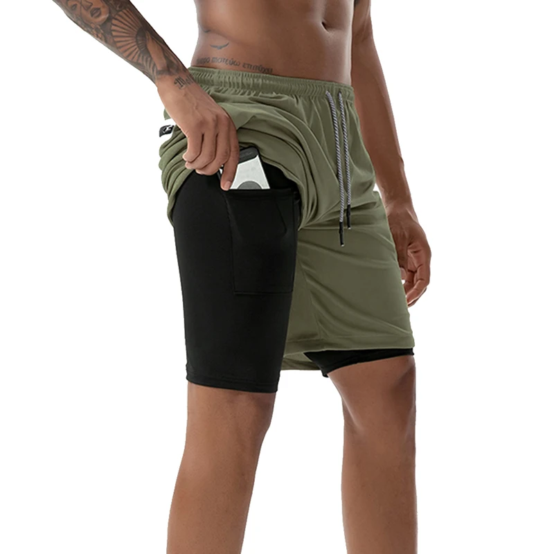 SHUJIN, летние шорты, мужские спортивные шорты, для фитнеса, бодибилдинга, на завязках, компрессионные шорты для тренировок, быстросохнущая нижняя часть - Цвет: Green