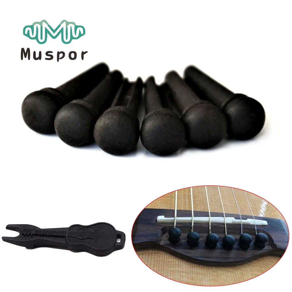 

6 pieces Acoustic Guitar Ebony Wood Bridge Pins String Pegs Abalone Dot with Pins Puller Guitarra Replacement Accessories
