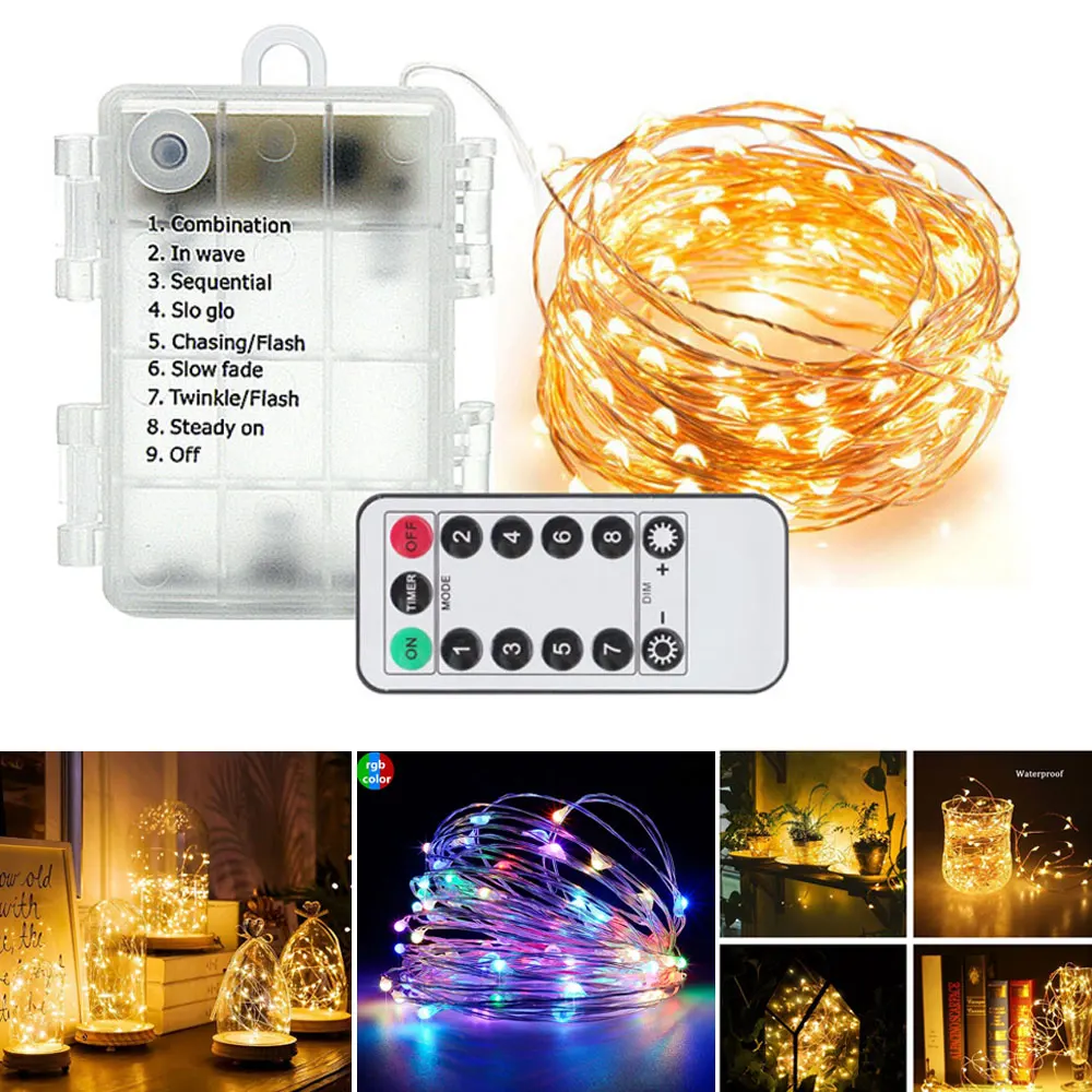 Battery Operated Fairy String Lights with Remote Control, Multi-Function -  Set of 2