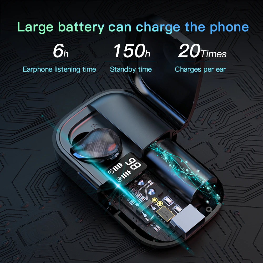 Physical Noise Reduction Bluetooth 5 0 Earphones Wireless Touch Control Earbuds With Charge Case For iPhone Samsung Smart Phone