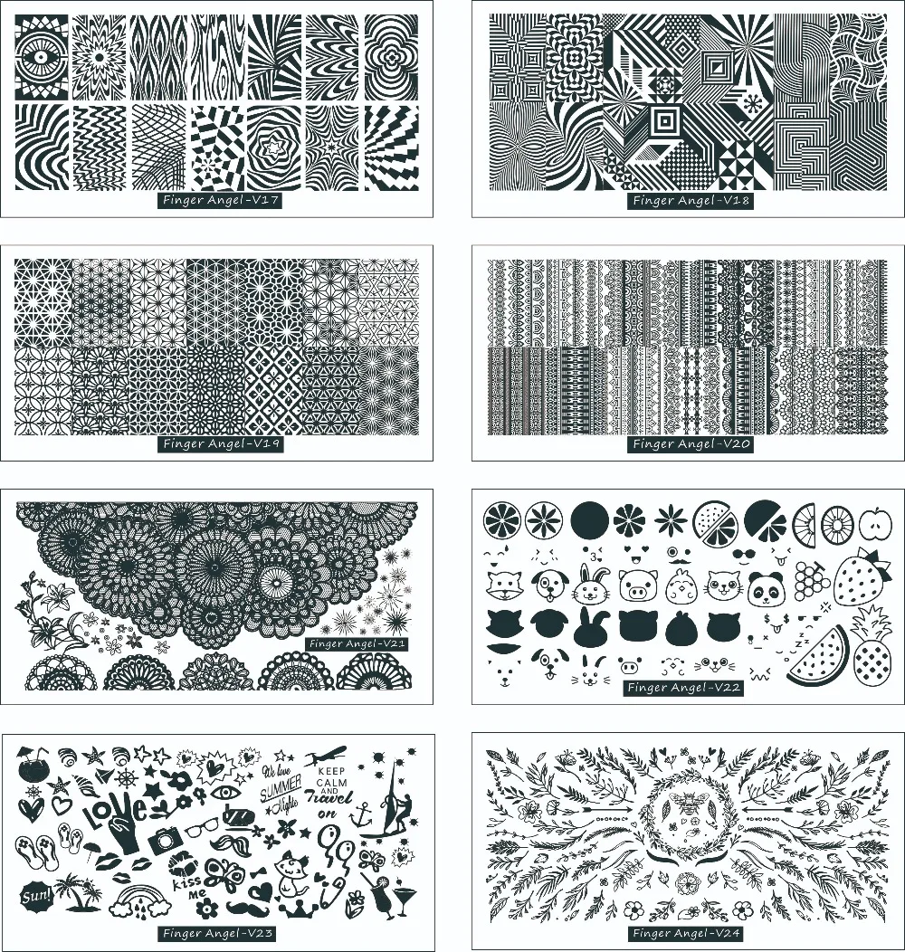 Палец-V пластина для стемпинга для нейл-арта Иллюзия-коллекция 24 Дизайн пластина для стемпинга для нейл-арта DIY трафарет шаблон пластина с изображениями для нейл-арта