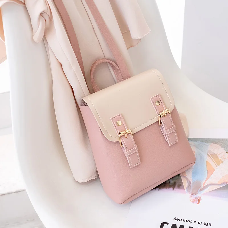 

Womans Color Collision Small Backpack Retro Style Student Daily Bag FO Sale