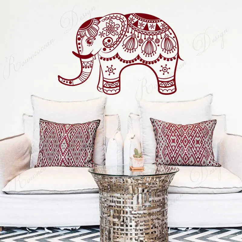 Boho Design Elephant Wall Sticker Vinyl Art Home Decor Room Bedroom Indian Yoga Studio Decals Removable Mural 4245 | Дом и сад