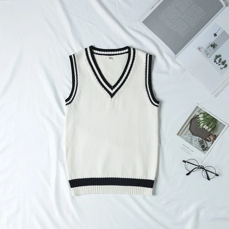 

School Uniform Sweater For Women And Men College British Japanese JK V - Neck Black White Vest Cotton Outerwear Knitting Coat