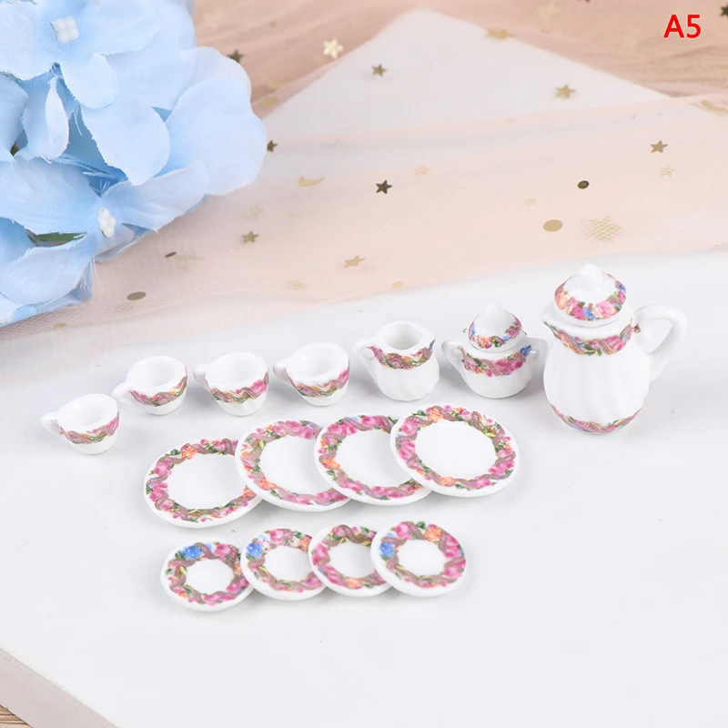 1Set Ceramic Scale 1:12 Doll House Miniature Porcelain Tea Cup Set Tableware Kitchen Dollhouse Teapot DIY Toys 21
