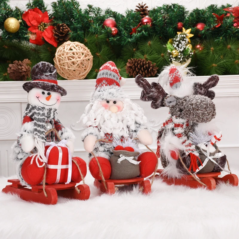 Рождественская елка, деревянные сани, куклы, Рождественский Декор, искусственные рождественские фигурки, Новогоднее украшение, Navidad, Рождественские куклы