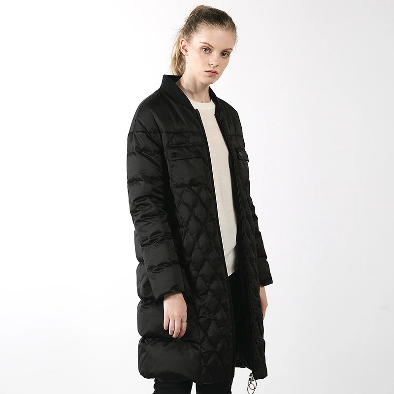 YNZZU модная розовая черная длинная куртка-бомбер женская Повседневная осенняя куртка на молнии 90% белый гусиный пуховик зимняя теплая верхняя одежда A1092