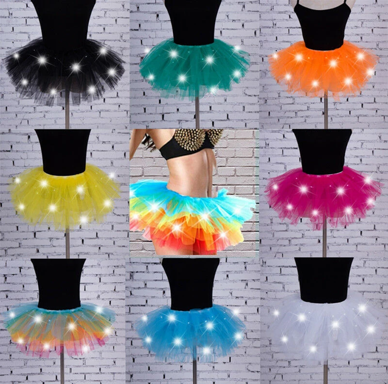 UK Girls LED Light Up Neon Tutu Fancy 