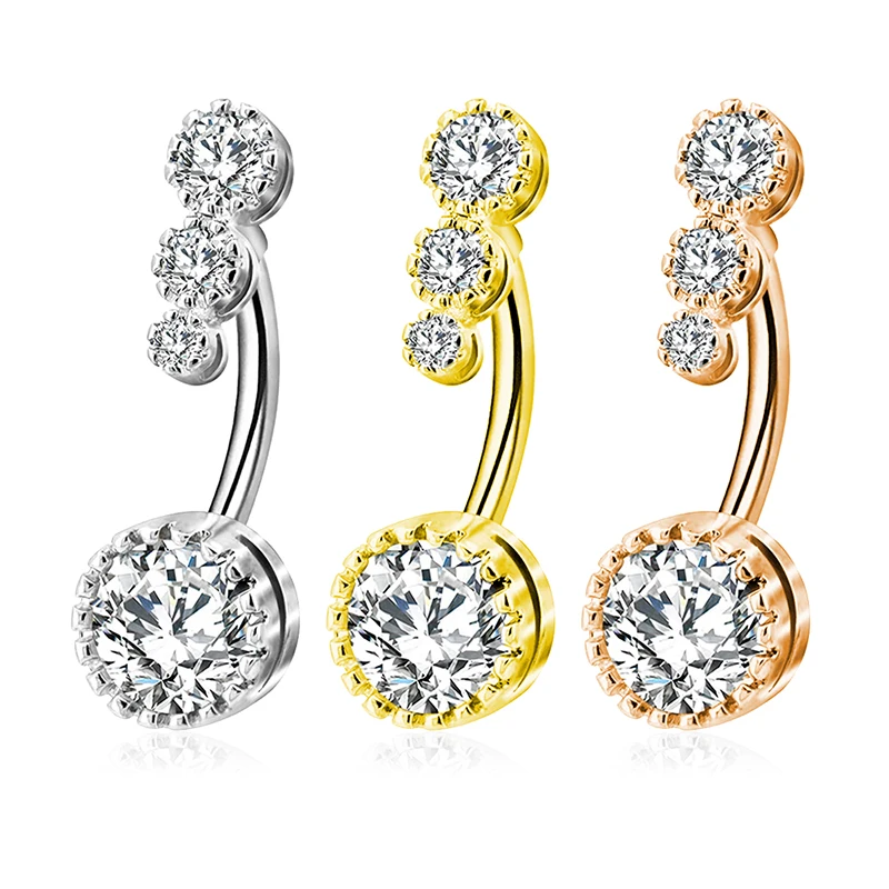 1pc Round Clear Cubic Zirconia Belly Button Ring For Women 14g