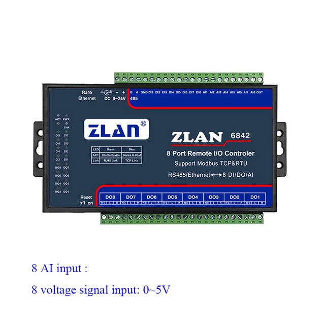 ZLAN6842 8 Channel Port Remote I/O Controller RS485 Ethernet To 8 ...
