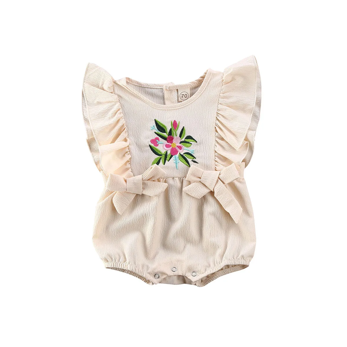 0 24M Infant Baby Girls Flower Romper Ruffles Sleeve Beige Cute Jumpsuit Outfits Summer Clothes