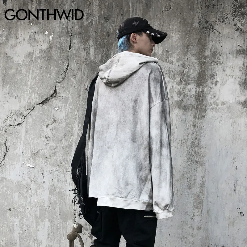 GONTHWID Харадзюку Distressed Tie Dye нерегулярные толстовки с капюшоном уличная хип хоп Повседневная панк Рок пуловер Топы мужские