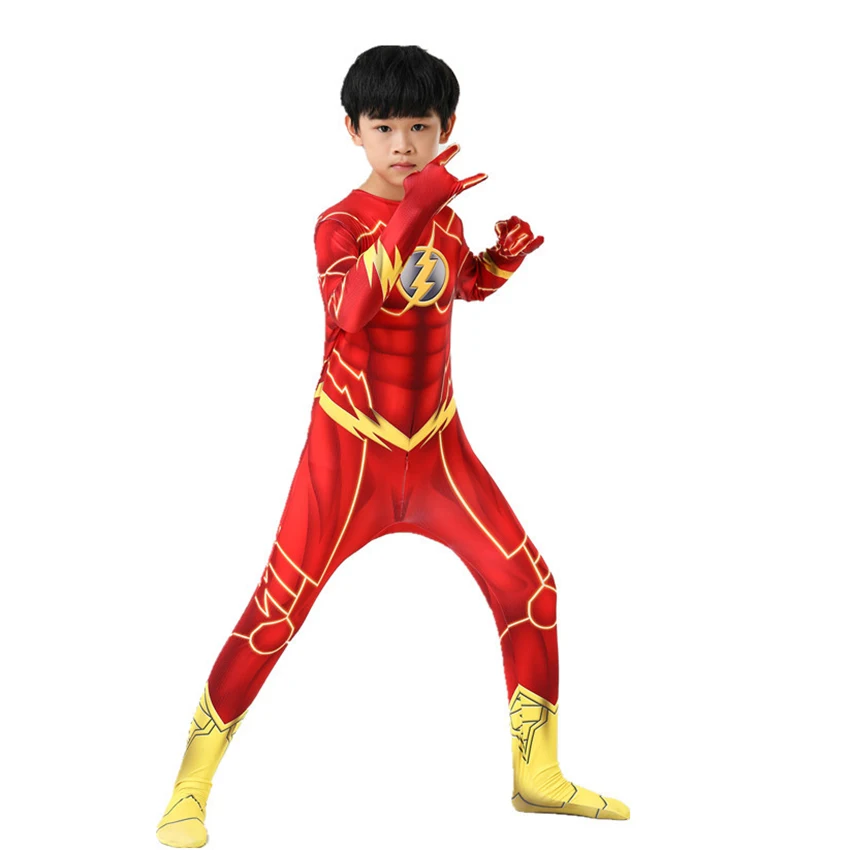 Superhero Flash Cosplay Anime Halloween Costumes for Kids Zentai Masquerade Jumpsuits Alien Party Festival Dress Movie Suit Boy cosplay jumpsuit superhero cosplay costume kids cosplay costume