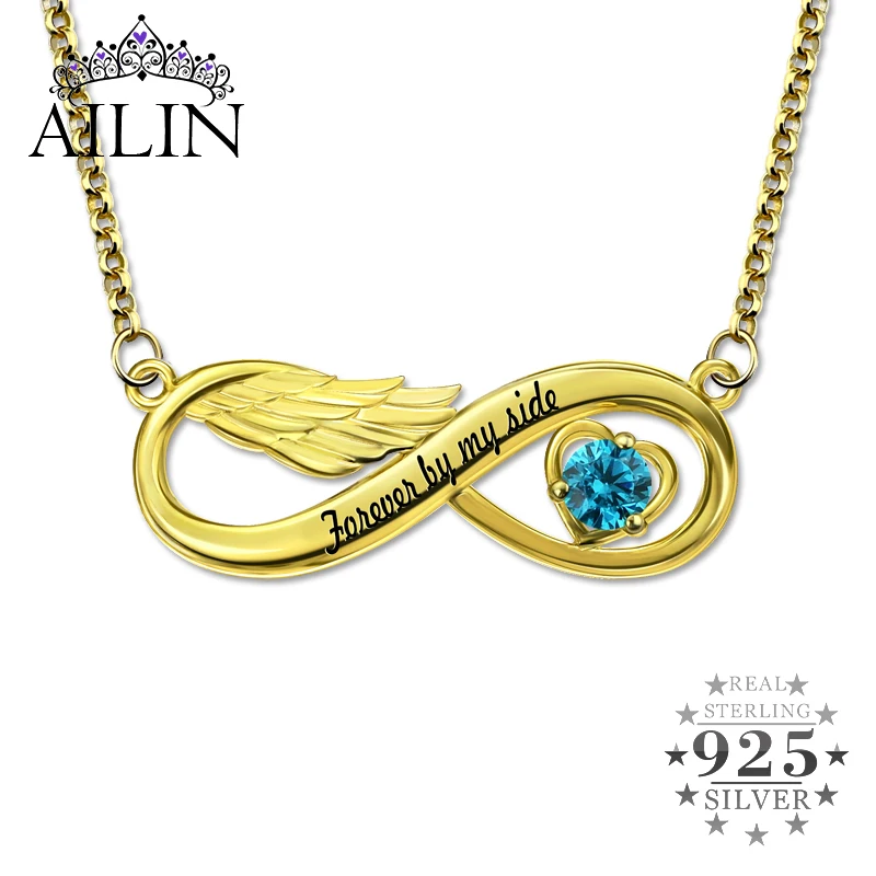 

Женское ожерелье с цепочкой AILIN, ожерелье из стерлингового серебра 925 пробы с подвеской в виде крыльев бесконечности, подарок на день рождения