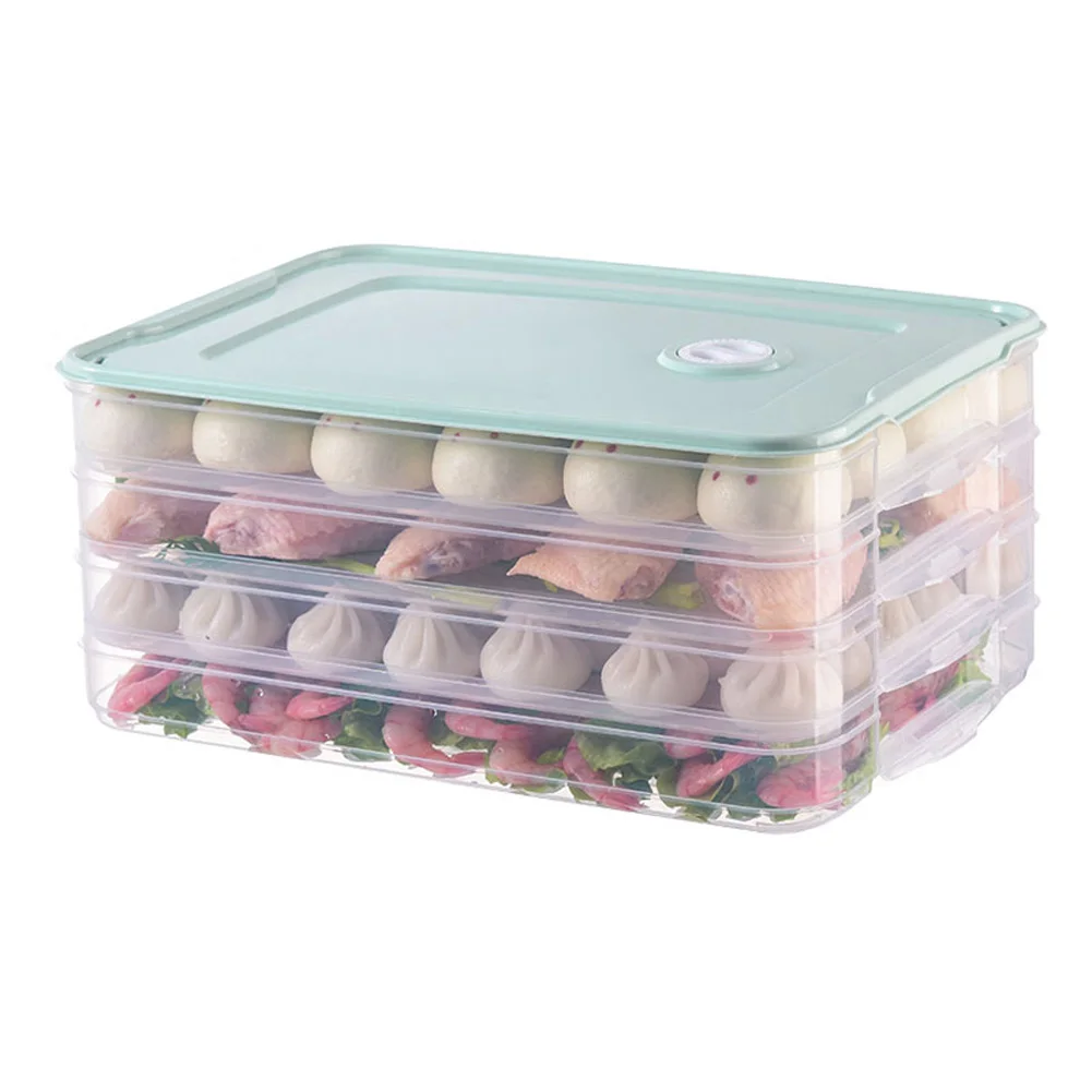 Лоток для хранения еды, контейнер для хранения пельменей с крышкой BJStore - Цвет: green-4 layers