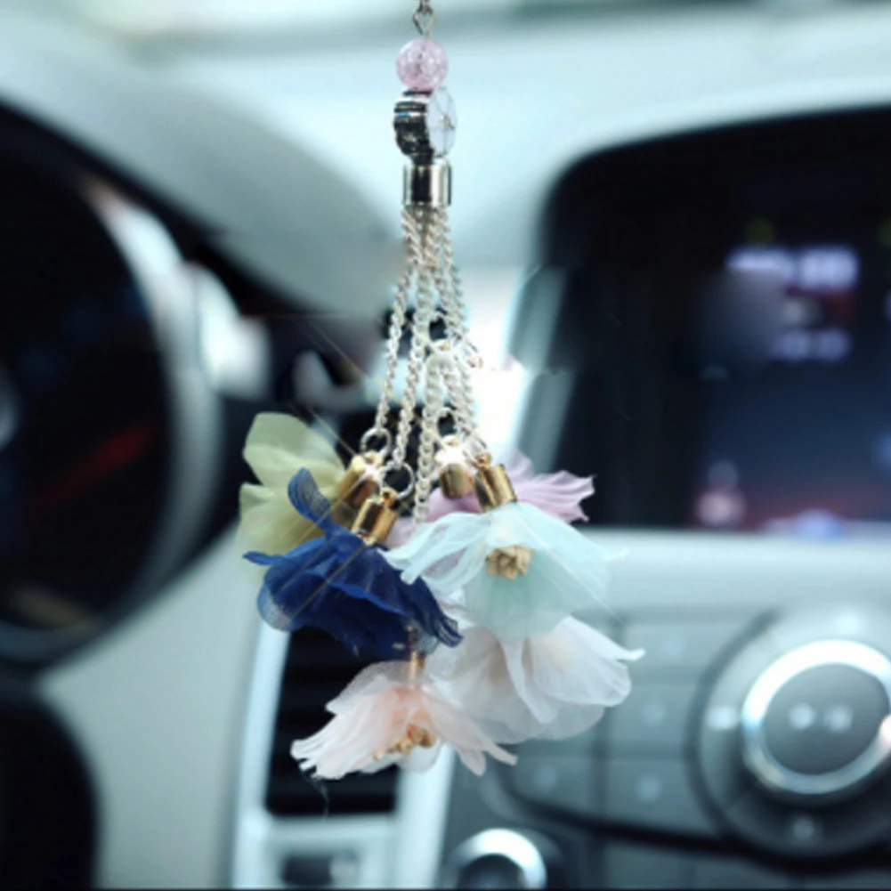 Car Pendant Crystal Ball Flower Automobile Interior Decor Rearview Mirror Hanging Ornament Car Accessories for Home/Office Gifts