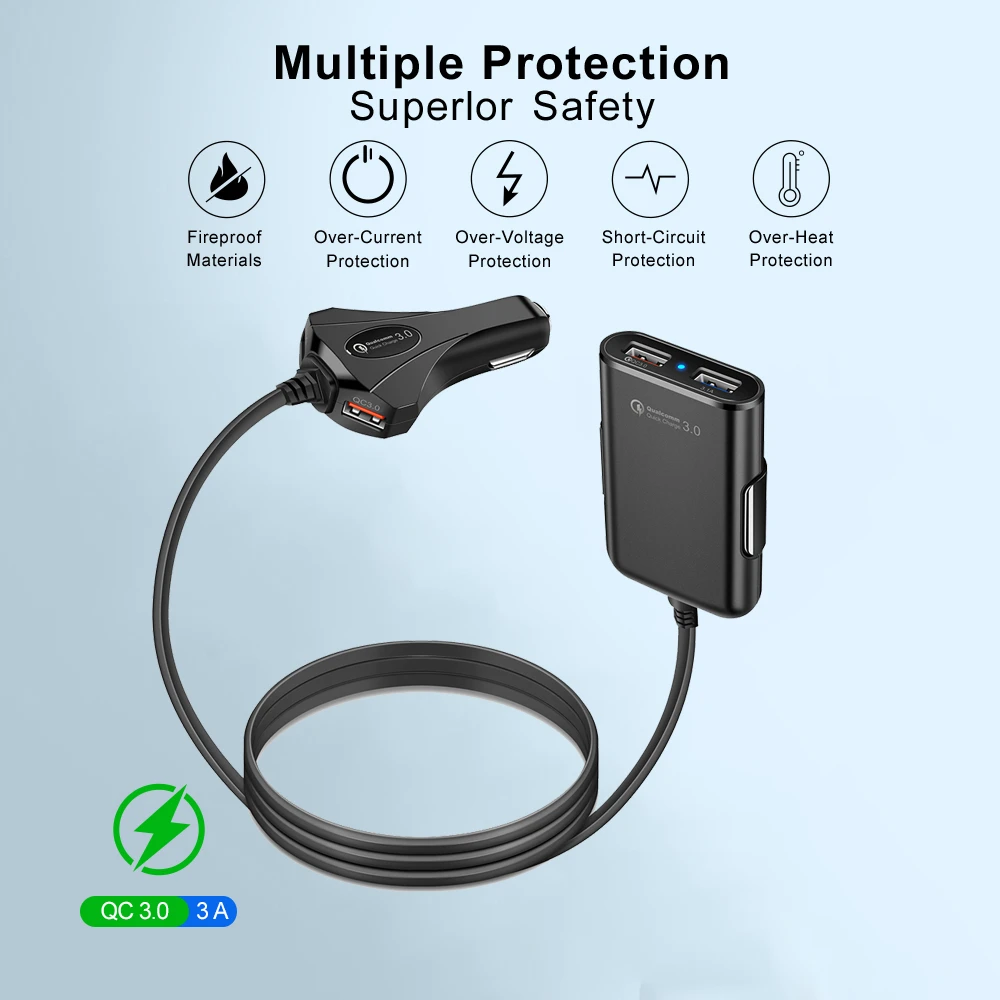 3.1A Быстрая зарядка 4 порта USB Автомобильное зарядное устройство для iPhone XR XS huawei P30 планшет samsung Xiaomi QC 3,0 переднее заднее сиденье адаптер
