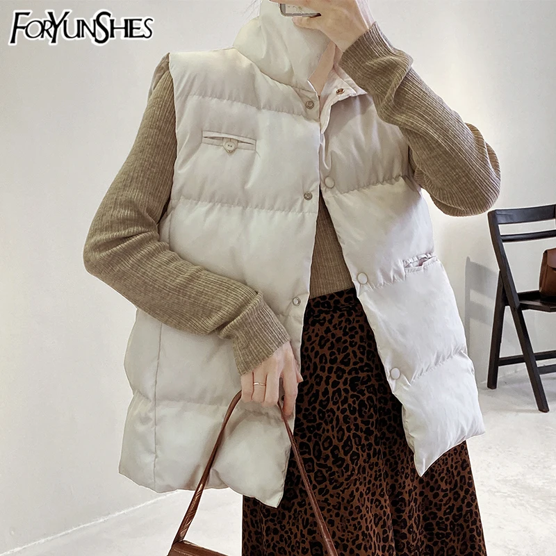 

FORYUNSHES Women Winter Warm Vest Bread Coats Cotton Wadded Vests 2020 Woman Pockets Loose Cardigan Waistcoat Chalecos Para