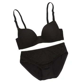 

Simple and Comfortable Breathable Underwear Set Non-wired Bra Solid Color Soft Fit Small Chest Bra And Pant Set