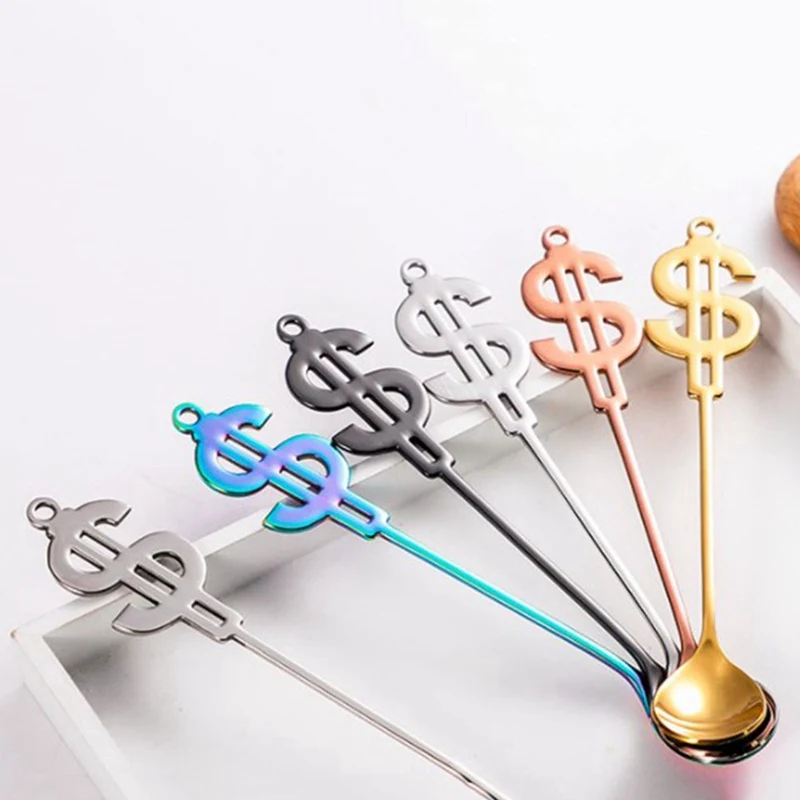 1 Pcs Colorful Stainless Steel Flatware Dollar Spoon Creative Milk Coffee Spoon Ice Cream Candy Teaspoon accessorie