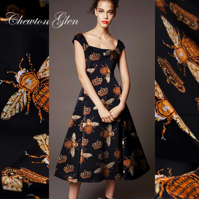 19 Весенняя Новинка 108 см в ширину 93% шелк 7% спандекс окрашивание Шармез Ткань Золотая Пчела цифровая печать ткань Сделай Сам шитье Распродажа