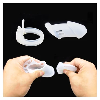 Male Silicone Cock Prison Chastity Device Cock Cages Sex Toys Penis Belt Lock With Five Penis Rings With Standard Short Cage 5