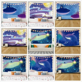 

Cassisy Fashion Tapestry Dreamy Whales Dolphin Starry Sky Glitters Wall Hangings Celestial Beach Towel Wall Chart Dorm Decor