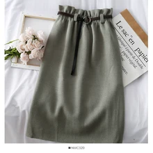 Women's Solid Skirts Autumn Winter Korean High Waist Elastic Waist Sexy Midi Pleated Skirt A-line Woman Falda LS259