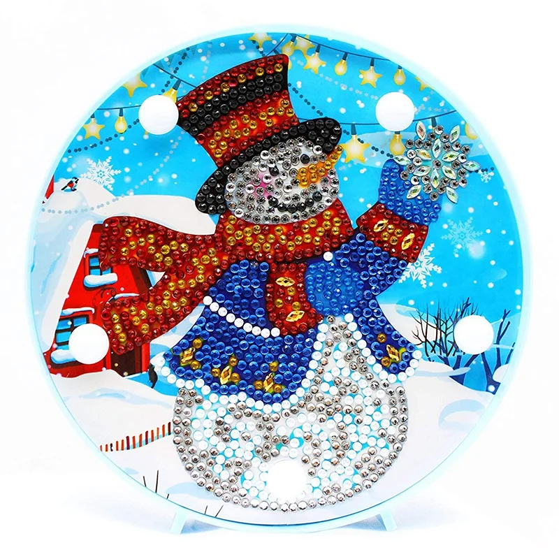 

ABUI-Diamond Painting LED Light Snowman 5D Full Drill By Number Kits Christmas Gifts or Embroidery Craft for Home Decoration-6.0