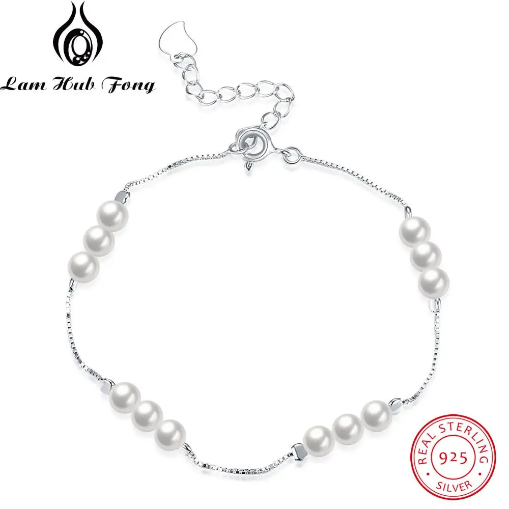 

Genuine 925 Sterling Silver Freshwater Pearl Bracelet Elegant Adjustable Charm Bracelets for Women Fine Jewelry (Lam Hub Fong)