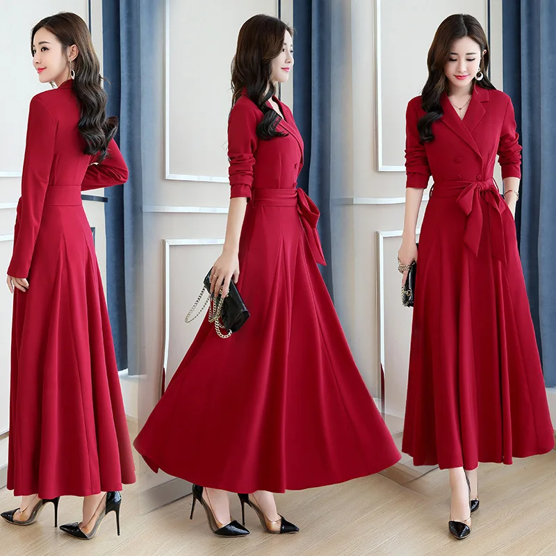 

2019 Spring And Autumn New Style Long Sleeve Sports Dress Women's Long Korean-style Slim Fit Lace-up Waist Hugging Elegant over-