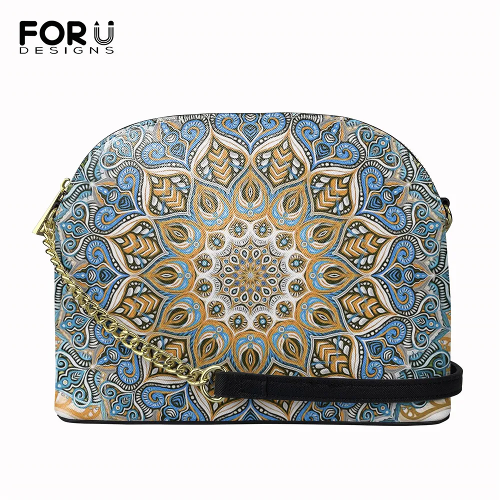 

FORUDESIGNS Women Fashion Shell Bag Dreamy Mandala Printing Luxury PU Leather Handbag Casual Shell Bags Crossbody Bag Mujer New