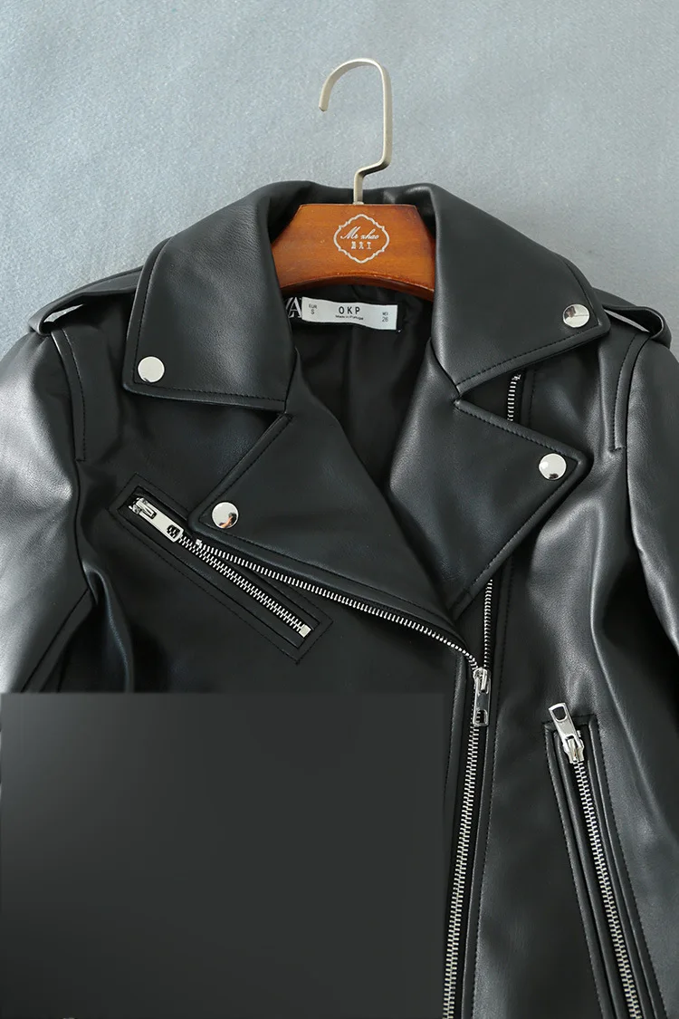 

Nh93 Handsome BF Black And White with Pattern Motorcycle Jacket Slimming Micro Loose-Fit Zipper Pocket Fold-down Collar Epaulett