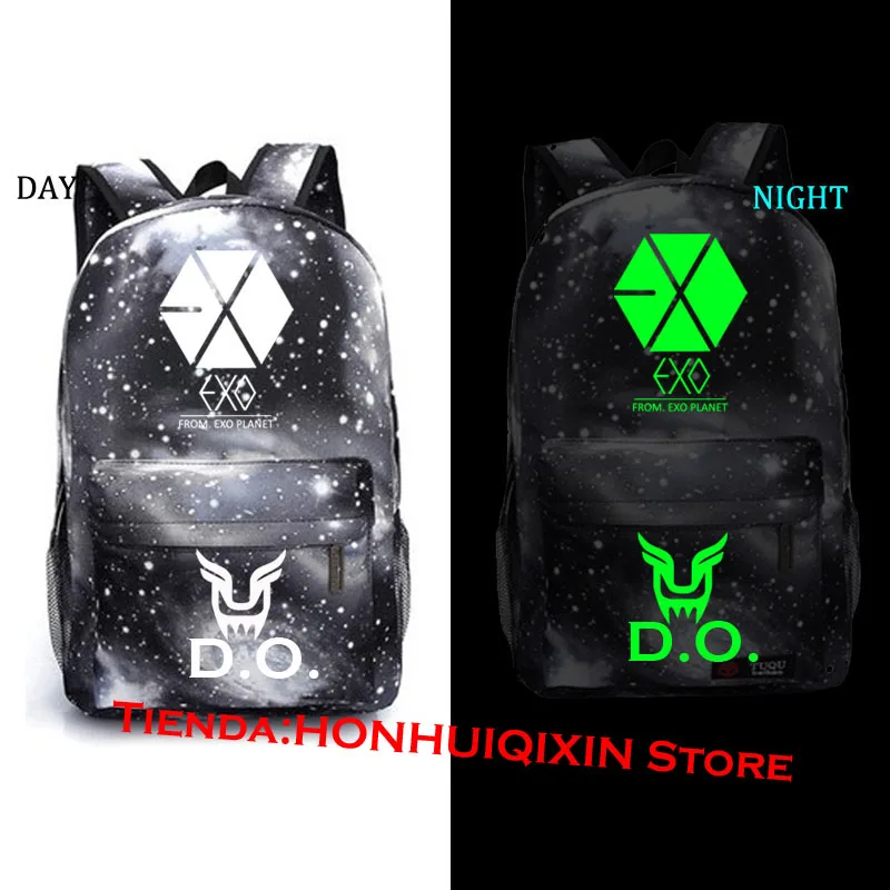 Kpop EXO Xiumin SUHO LAY BAEKHYUN CHEN CHANYEOL D.O. KAI SEHUN светящийся в темноте Рюкзак Студенческая школьная сумка - Цвет: D.O. BLACK