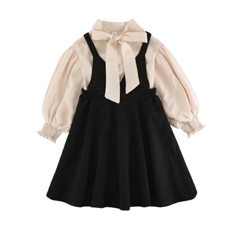 

Girls Sweet Dress Suits New Baby Long-sleeve T-Shirt Tops+Vest Kids Dresses Outfit for Children Clothes Set