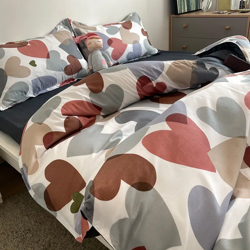 

Korean Style Ins Wind Big Love Bed Four-piece Single Student Dormitory Quilt Cover Sheet Three-piece Girl 1.2M 1.5M 1.8M 2.2M