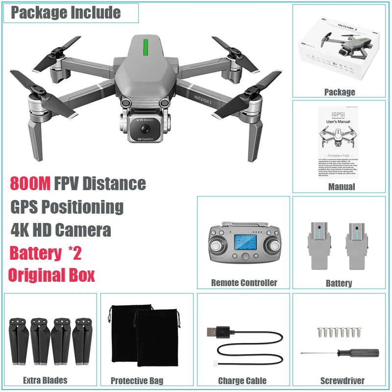800M Colorbox 2Bat Perfessional Дрон gps 4K HD камера 5G Wifi 800M FPV расстояние Вертолет Оптический поток gps положение двойная камера Квадрокоптер игрушки - Цвет: 800M Colorbox 2Bat