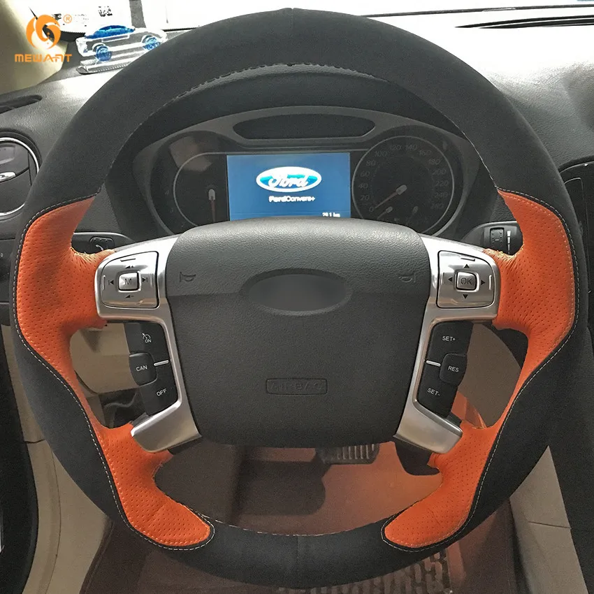 MEWANT оранжевая кожа черная замша чехол на Автомобильный руль для Ford Mondeo Mk4 2007 2012 S Max