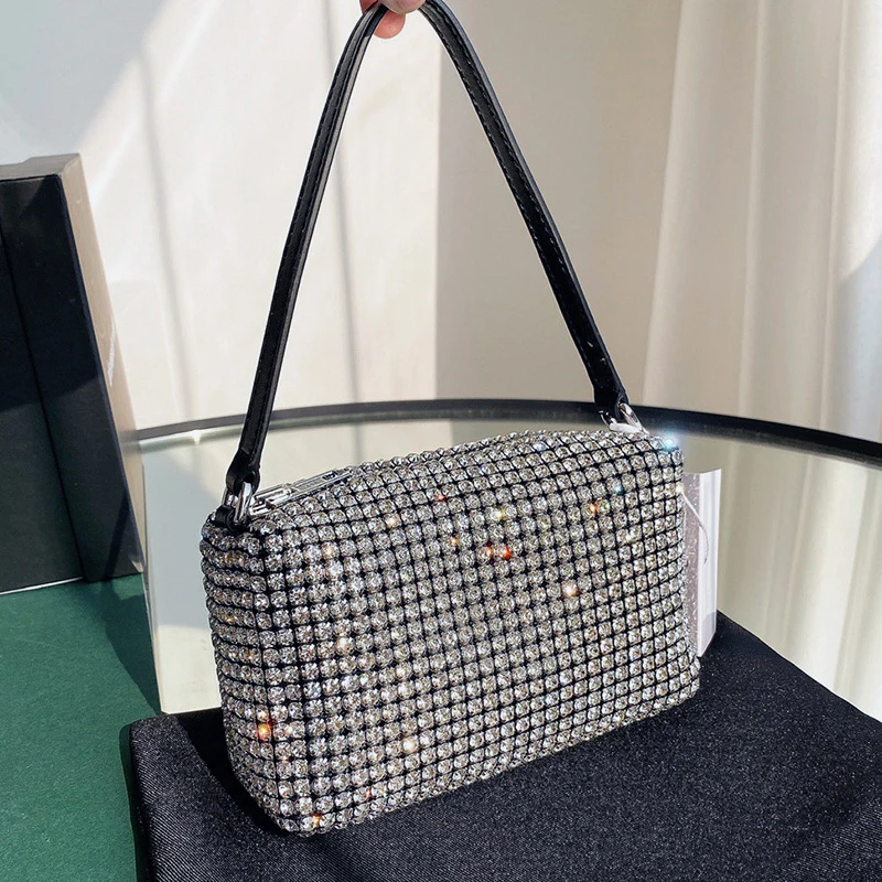 

Women Diamond Hobo-bag for 2021 Female Clutch Design Brand Luxury Shoulder Bags Handbag Leather Shiny Hobo-bag Messenger Bag