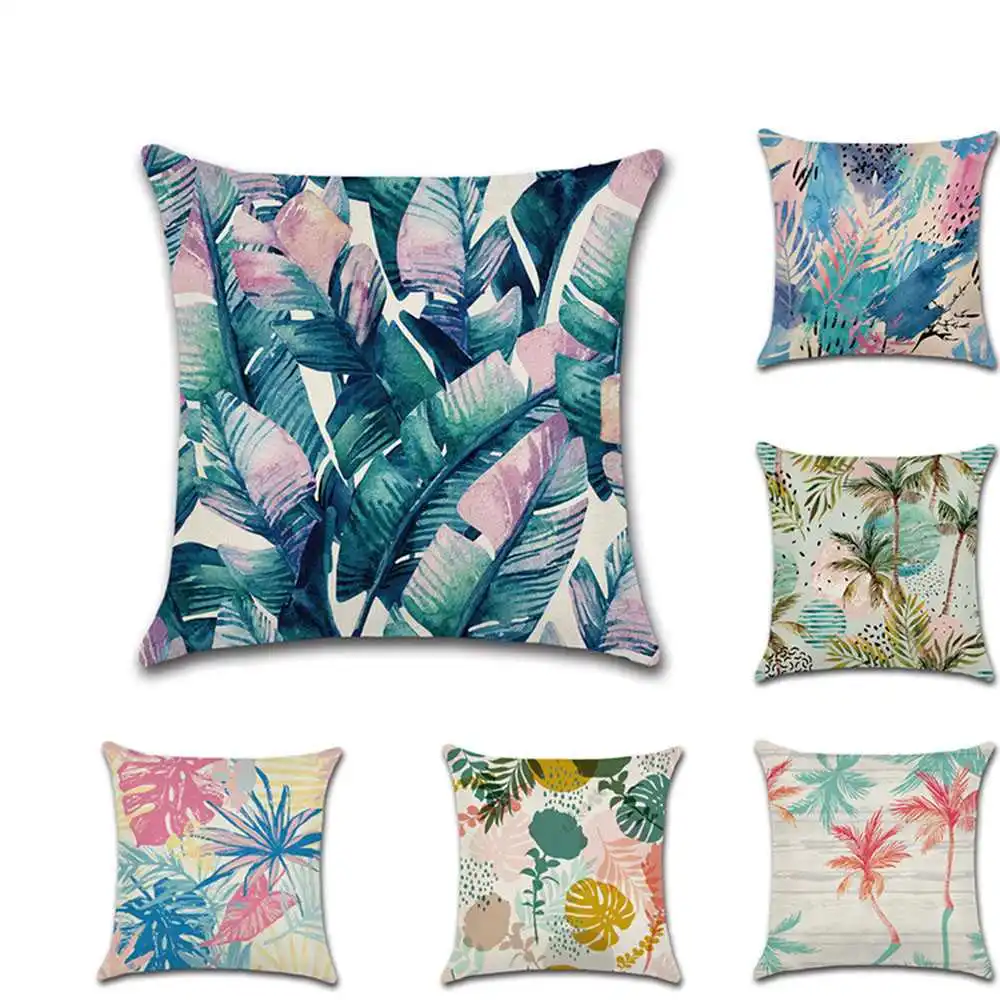 

New Green Leaf Print Cushion Set 45*45cm Cushion Cover Linen Throw Pillow Car Home Decoration Decorative Pillowcase