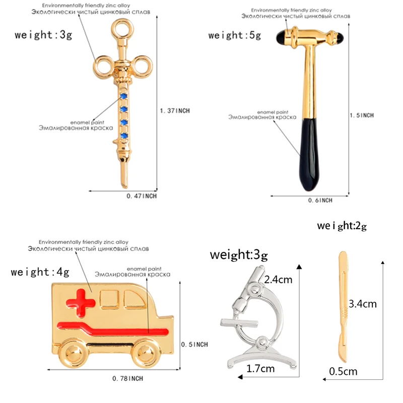 Лучшие продажи шприц молоток микроскоп скальпель скорая помощь брошь значок медицинское оборудование джинсовая куртка одежда сумка аксессуары