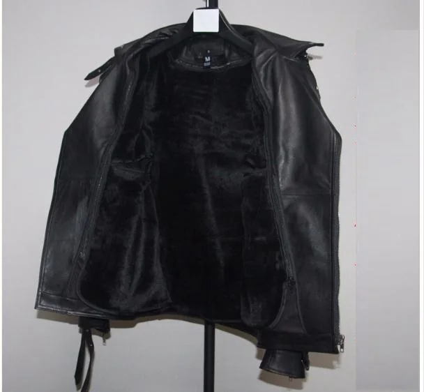 

Free shipping.mens warm genuine leather jacket,thick goatskin quality slim motor coat.sales.plus size style jackets.Detachable