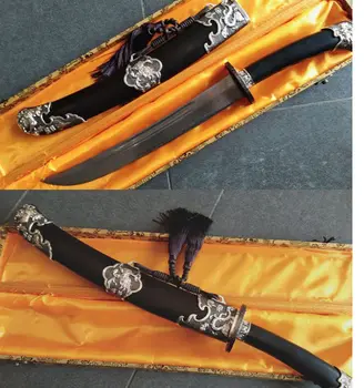 

FOLDED STEEL BLADE BLACK WOOD SAYA CHINESE DRAGON SWORD DAO