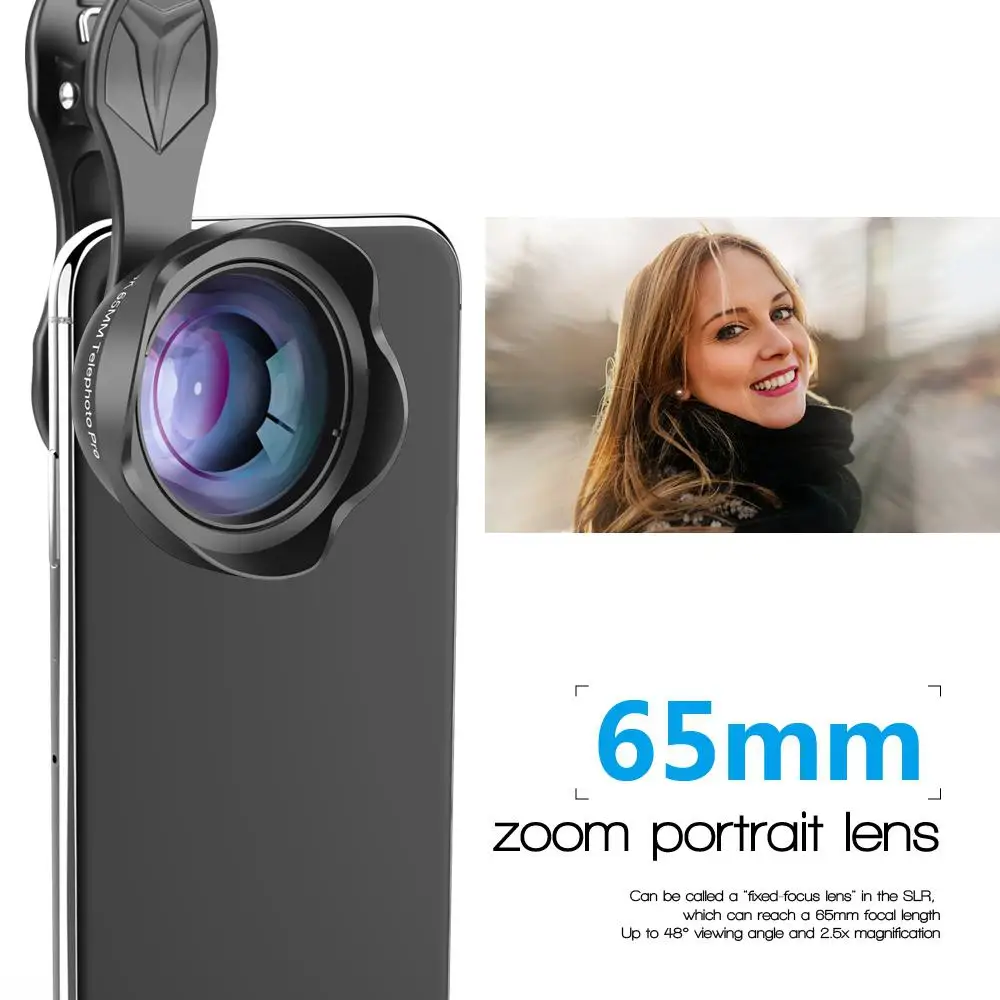 

Group Vertical APEXEL 3X HD Professional Mobile Phone Camera Lens 65MM Portrait Lens for iPhone Samsung Android Smartphone r60