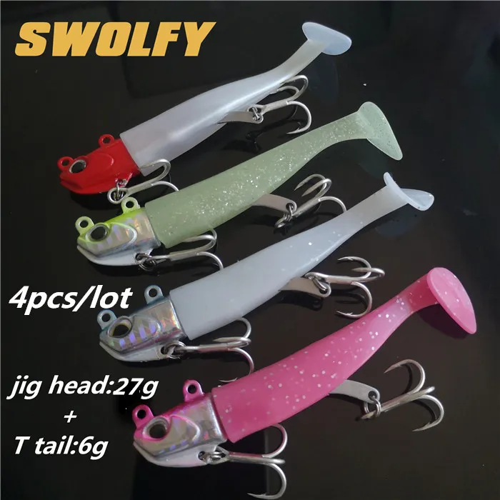 Swolfy 4PCS 14g/21g lead jig Head Single Hook Soft Fishing Lure Wobbler Bait Sinking Jigging Sea Fishing Peche Pesca Fishing - Цвет: SW10 4PC abcd 27g