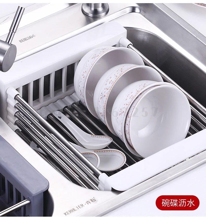 Kitchen Racks Without Holes Stainless Steel Sink Telescopic Basket Dish Dishes Bowl Chopsticks Drain Rack kitchen organizer