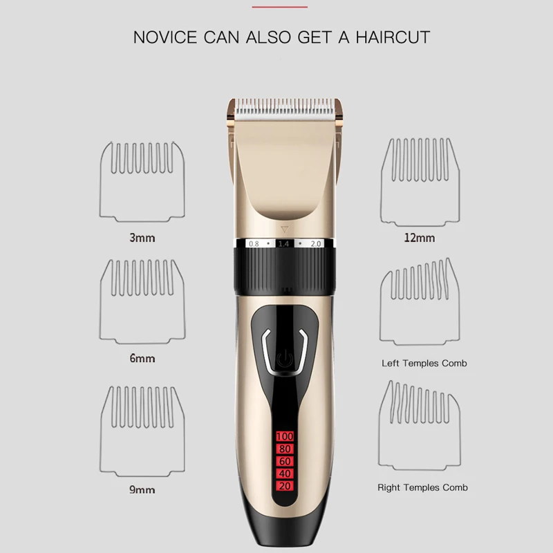  Professional Hair Clipper Rechargeable Electric Digital Hair Trimmer Smart Base Charge Waterproof M
