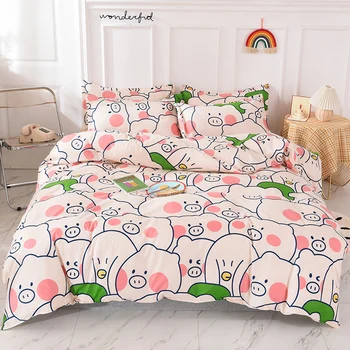 

Cartoon Pig Pattern Bedding set,220x240 Duvet Cover Set With Pillowcase, 135x200 Child Quilt Cover,King Size Blanket Cover