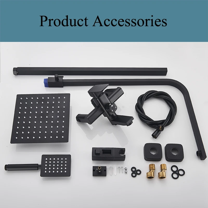 Bathroom shower faucet set Matte Black 8/10/12inch rainfall headshower rotation 3 functions cold hot water mixer shower system
